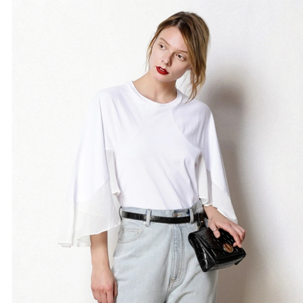 CAARA White Ruffle Sleeve Top
